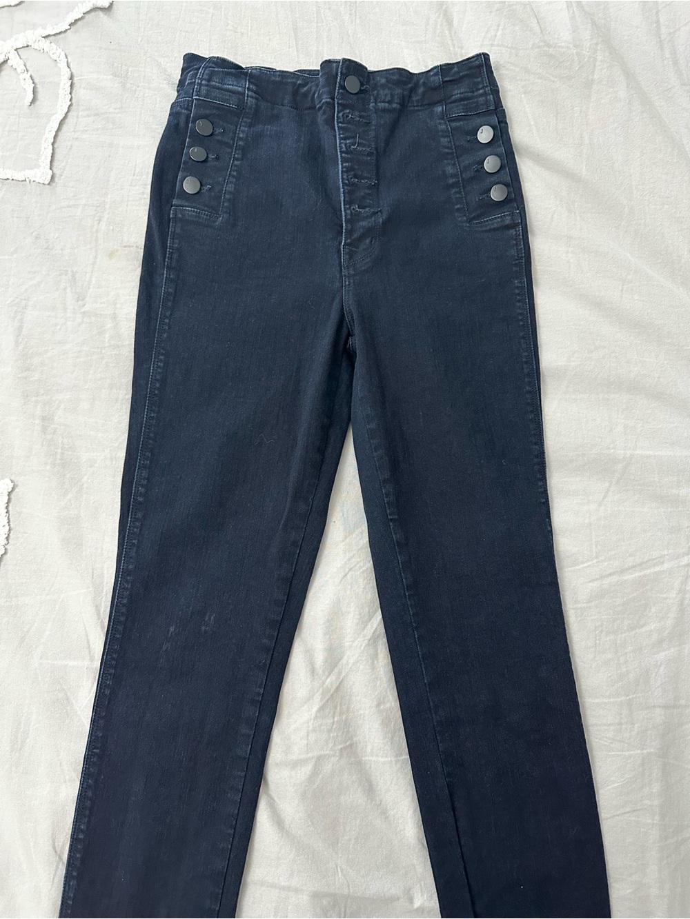 J Brand Navy High-Rise Skinny Jeans with Side Button Detail